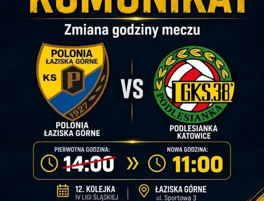 Zmiana godziny meczu Polonii Łaziska Górne z Podlesianką Katowice