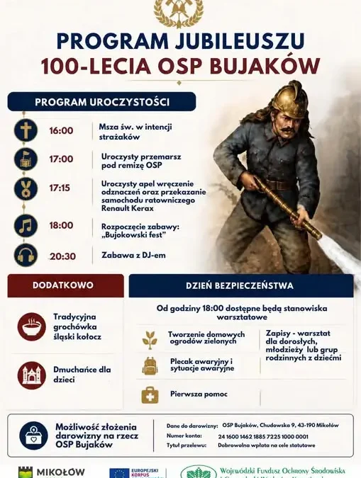 Jubileusz 100-lecia OSP Bujaków – zaproszenie na uroczystości