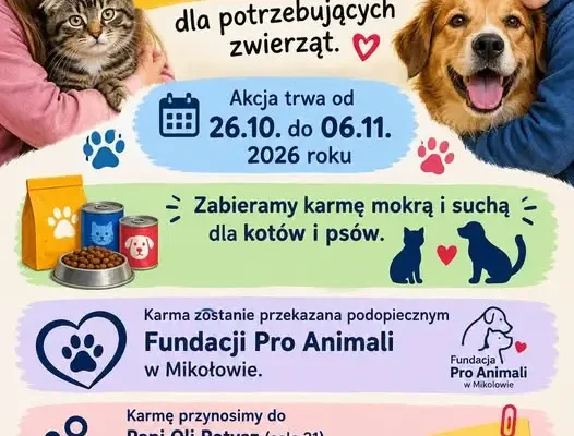 Szkolne Koło Wolontariatu organizuje zbiórkę karmy dla zwierząt
