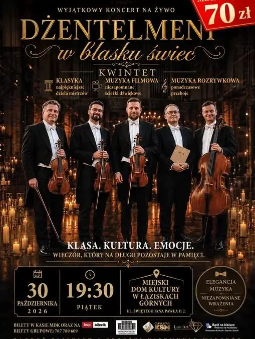 Koncert „Dżentelmeni w blasku świec” w MDK Łaziska Górne – promocja biletów tylko do 20 października