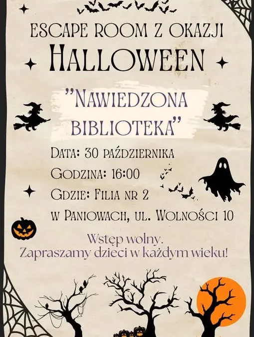 Nawiedzona biblioteka w Paniowach – halloweenowy escape room dla dzieci