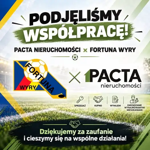 Fortuna Wyry z nowym partnerem – PACTA Nieruchomości wspiera lokalną piłkę