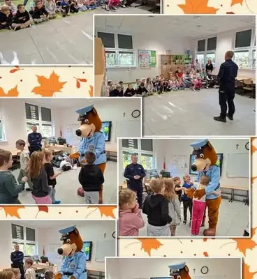 Hektor odwiedził uczniów klas 1–3. Policjant uczył bezpieczeństwa